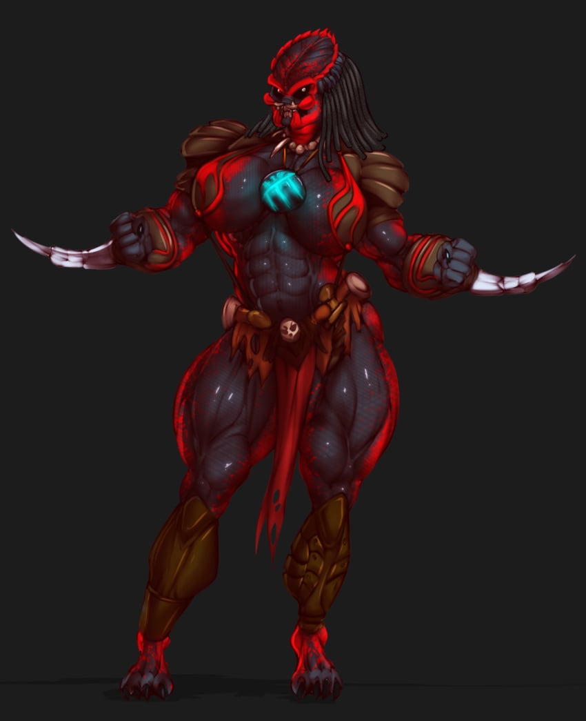 abs b9tribeca breasts busty dreadlocks extreme_muscles female female_yautja large_breasts looking_at_viewer mandibles muscles muscular muscular_female predator_(franchise) solo thick_thighs yautja