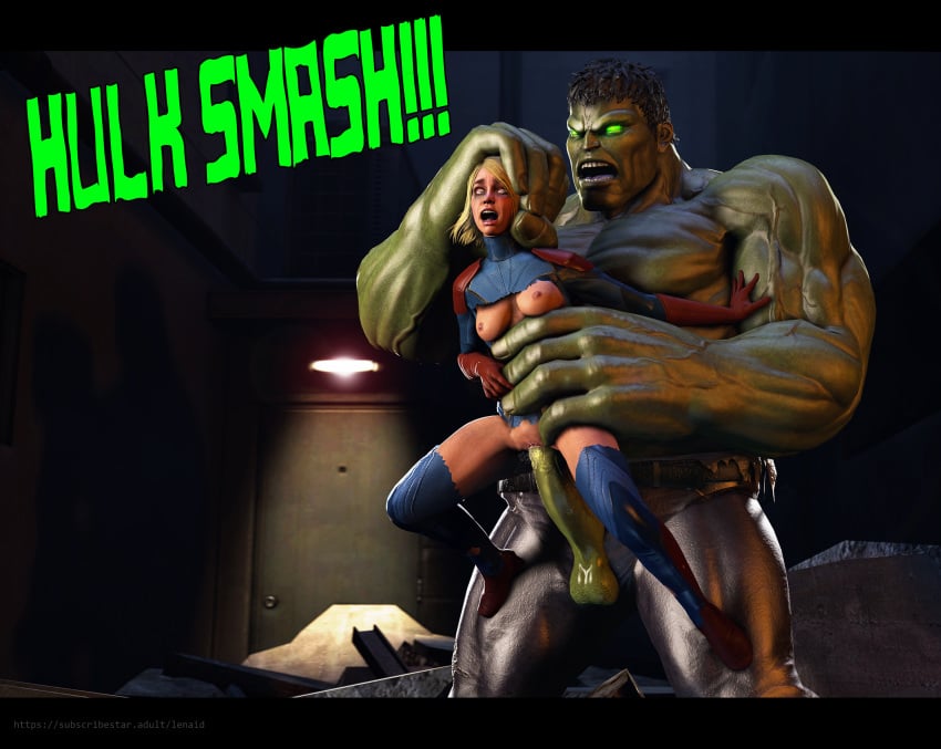 1boy 1boy1girl 1girls 3d 3d_(artwork) breasts_out bruise crossover crying dc dc_comics defeated fear femsub forced green_skin held_in_hand huge_penis hulk hulk_(series) injustice_2 kara_danvers kara_zor-el lenaid light-skinned_female marvel marvel_comics muscular_male nipples open_mouth rape red_gloves ripped_clothing screaming shaved_pussy size_difference smaller_female source_filmmaker spread_legs standing supergirl supergirl_(injustice) superheroine superman_(series) trying_to_leave