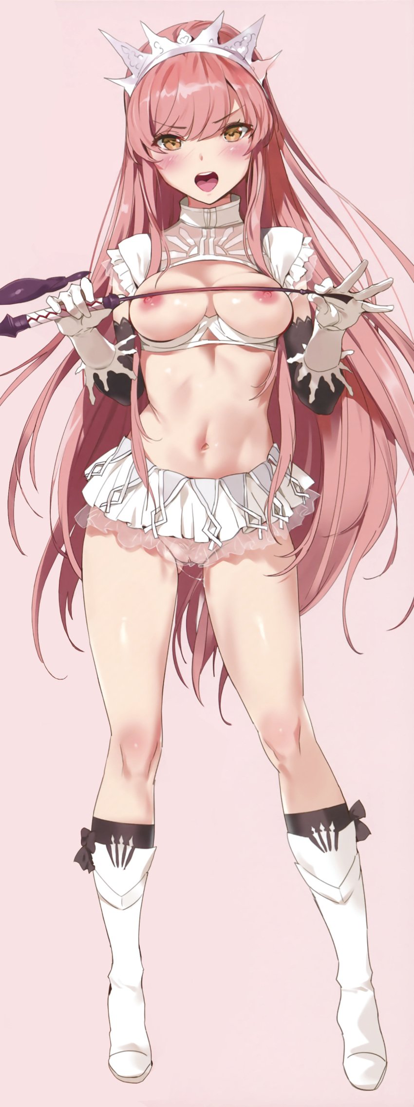 1girls body_pillow body_pillow_design boots breasts brown_eyes cleavage cleft_of_venus elbow_gloves eyebrows_visible_through_hair fate/grand_order fate_(series) female full_body gloves knee_boots lace long_hair medb_(fate) medium_breasts midriff miniskirt nimji nipples no_panties orange_maru parted_lips pink_hair pubic_hair pussy sheer short_skirt sidelocks skirt third-party_edit tiara uncensored useless_clothing very_short_skirt whip white_gloves white_legwear yang-do