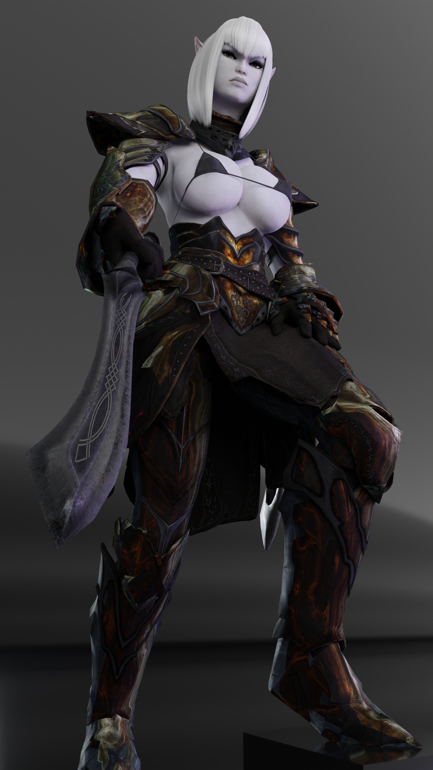 3d armor big_breasts bikini blender bra breasts elf falmer female female_only looking_at_viewer relliel skyrim snow_elf solo the_elder_scrolls white_hair white_skin woe_astriaal