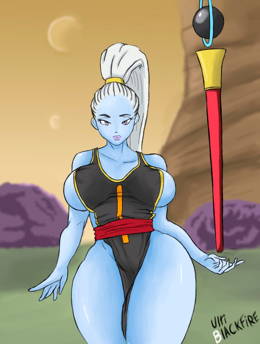 angel angel_(dragon_ball) blue_skin breasts dragon_ball dragon_ball_super ponytail thick_thighs ultiblackfire vados white_hair wide_hips