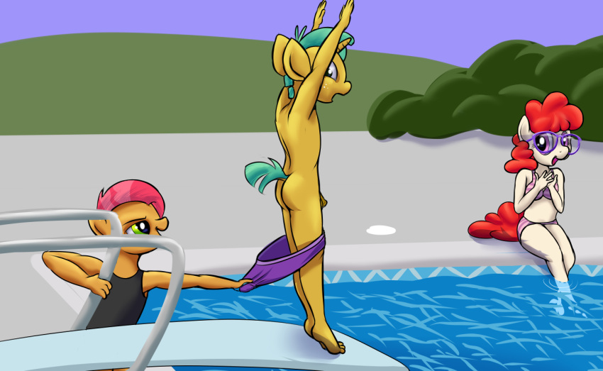 anthro babs_seed_(mlp) color female friendship_is_magic male my_little_pony pantsing penis pool ragingsemi snails_(mlp) twist_(mlp) young