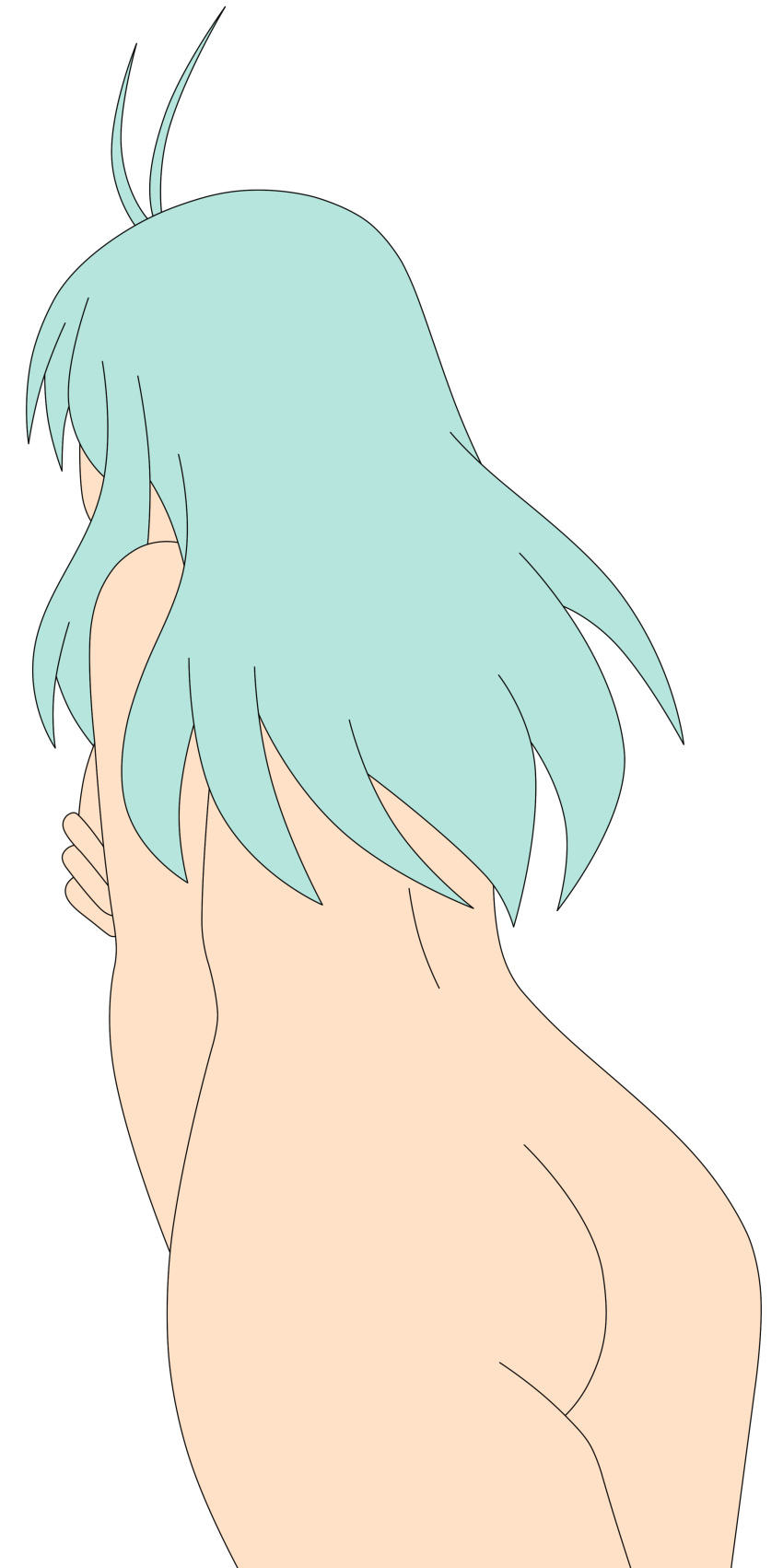 1girls antenna_hair ass backside busakumas female green_hair highres long_hair nude run_elsie_jewelria to_love-ru vector_trace white_background