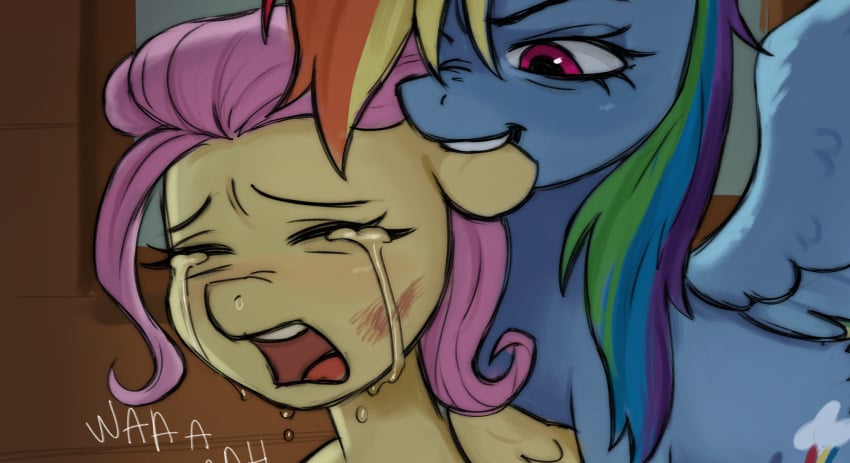 bite bloodymrr bodily_fluids crying ear_bite equid equine female female/female fluttershy_(mlp) friendship_is_magic hasbro hi_res horse implied_rape mammal my_little_pony mythological_creature mythological_equine mythology open_mouth pegasus pony rainbow_dash_(mlp) sex tears wings