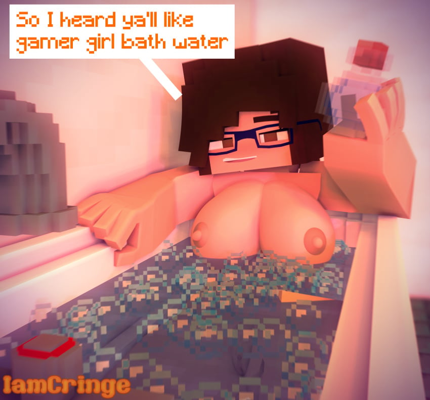 1girls 3d bath_water bathroom bathub big_breasts brown_eyes brown_hair erect_nipples female glasses horny_female human_female iamcringe irene_cream_(iamcringe) looking_at_viewer mine-imator minecraft nude nude_female potion potion_bottle pussy smile solo spread_legs tagme