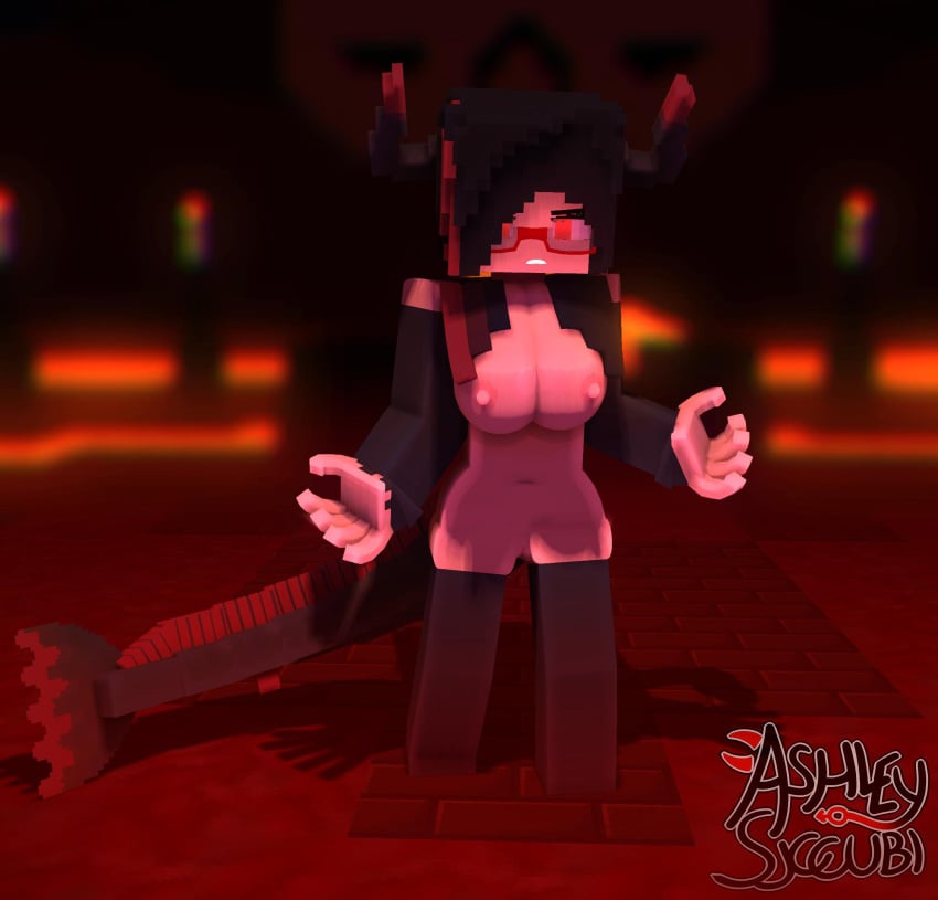 3d angel-matty angelmatty ashley_succubi big_breasts black_hair character commission demon_girl female glasses half-dressed halloween halloween_costume mine-imator minecraft nude red_eyes succubus tagme