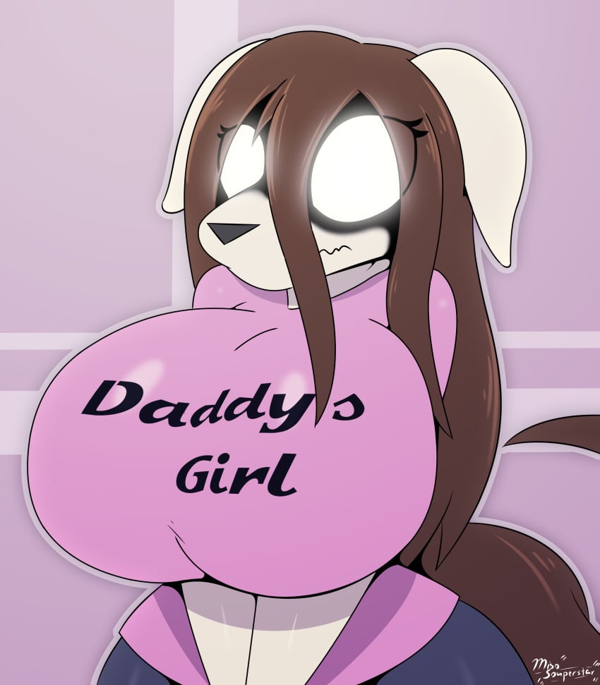 1girls 2019 absurd_res animal_ears anthro artist_name big_breasts big_eyes breast_squish breasts brown_hair bursting_breasts chimera clothed clothing daddy_kink dog empty_eyes female female_only fullmetal_alchemist furry glowing glowing_eyes hair hi_res hourglass_figure huge_breasts humanoid hybrid long_hair miso_souperstar nina_tucker no_pupils pink_shirt print_clothes print_shirt signature small_but_busty solo solo_female unknown_species wavy_mouth