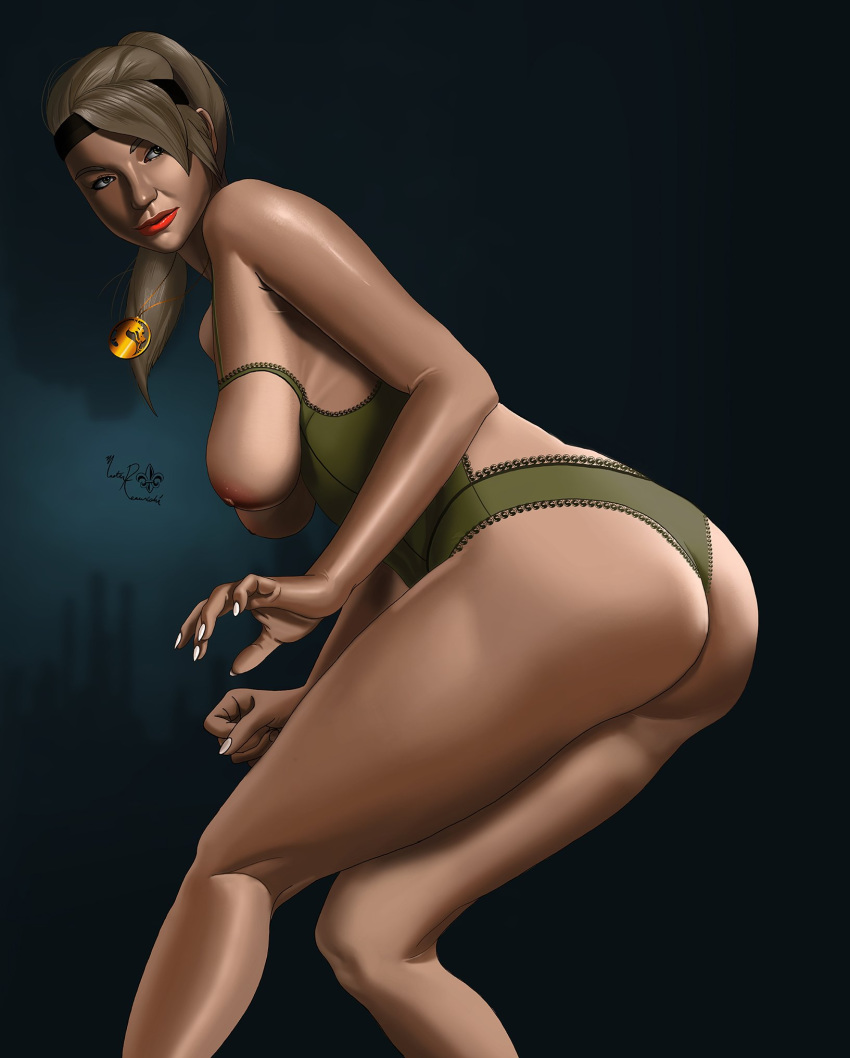 1girls 2d areolae ass athletic bare_midriff bare_shoulders blonde_hair blue_eyes breasts breasts_out busty butt female female_focus female_only hanging_breasts headband lipstick long_hair mortal_kombat nipples one-piece_swimsuit one_piece_swimsuit pinup ponytail pose posing reauxshi solo sonya_blade standing thick_thighs tied_hair unzipped unzipped_bodysuit wide_hips