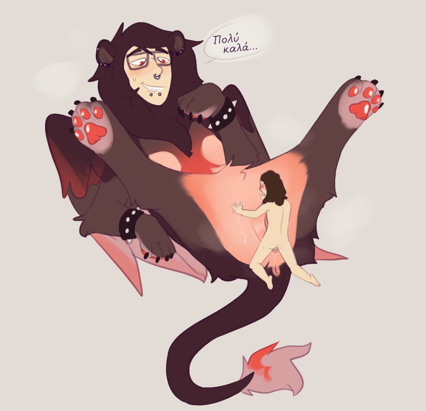 blush bodily_fluids duo elena_(disambiguation) extreme_size_difference felid female feral hi_res human humanoid lion_mane male male/female mammal multiple_piercings mythological_creature mythological_sphinx mythology pawpads piercing size_difference skankfox smile sweat talking_to_another talking_to_partner wings_folded