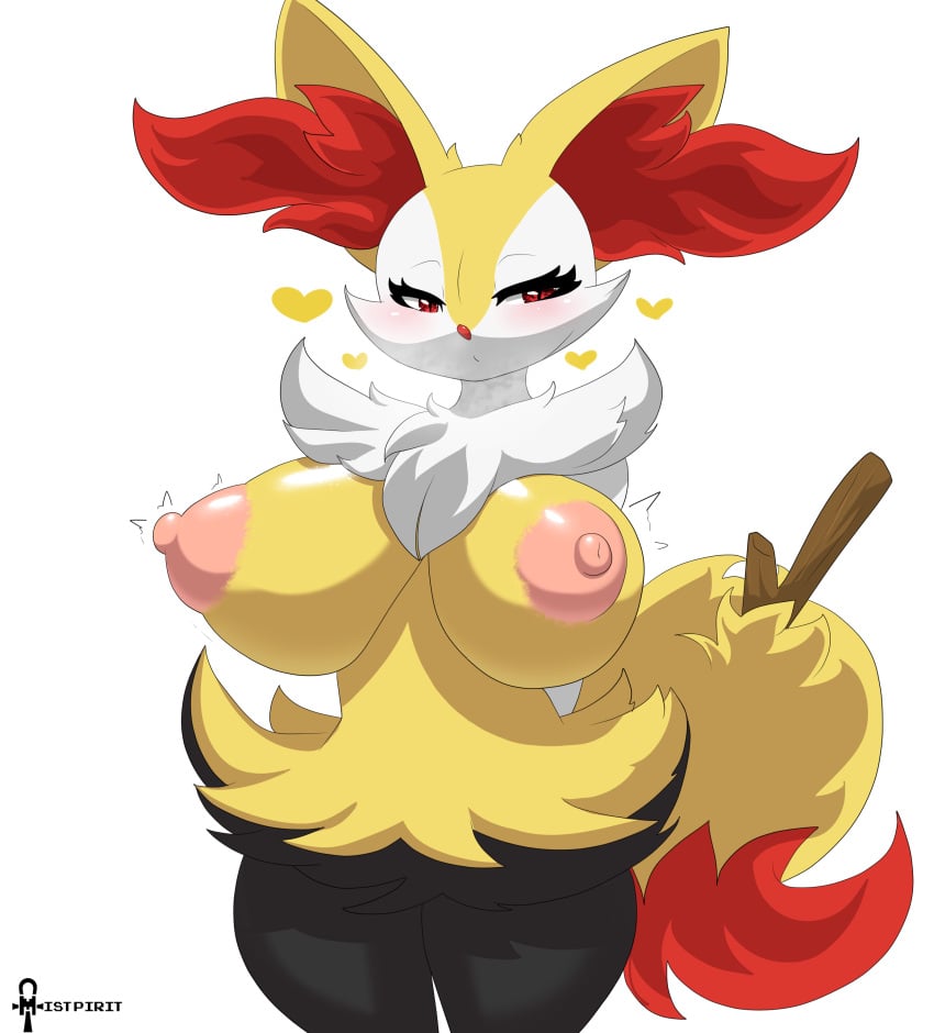 1girls braixen breasts female female_only fox fox_girl horny horny_female huge_breasts massive_breasts pokemon stick