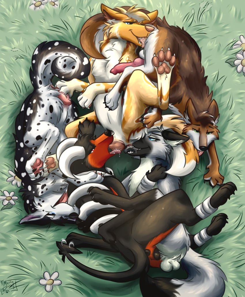 absurd_res anal anatomically_correct anatomically_correct_genitalia anatomically_correct_penis anatomically_correct_pussy animal_genitalia animal_penis animal_pussy anus austin_(lt.fangs) awdeen balls balls_deep black_body black_fur bodily_fluids brown_body brown_fur canid canine canine_genitalia canine_penis canine_pussy canis claws cunnilingus domestic_dog facial_piercing female feral finger_fuck fingering flower fox fur furgonomics furry-specific_piercing generation_2_pokemon genitals grass grey_body grey_fur group group_sex hi_res high-angle_view houndoom knot knotted_penis licking male mammal markings muskydusky nintendo nose_piercing oral orange_body orange_fur orgy pawpads paws penetration penis piercing plant pokemon pokemon_(species) pussy rimming saliva sex spots spotted_body spotted_fur tail tail_piercing timtam tongue tongue_out vaginal_penetration vaginal_penetration wolf