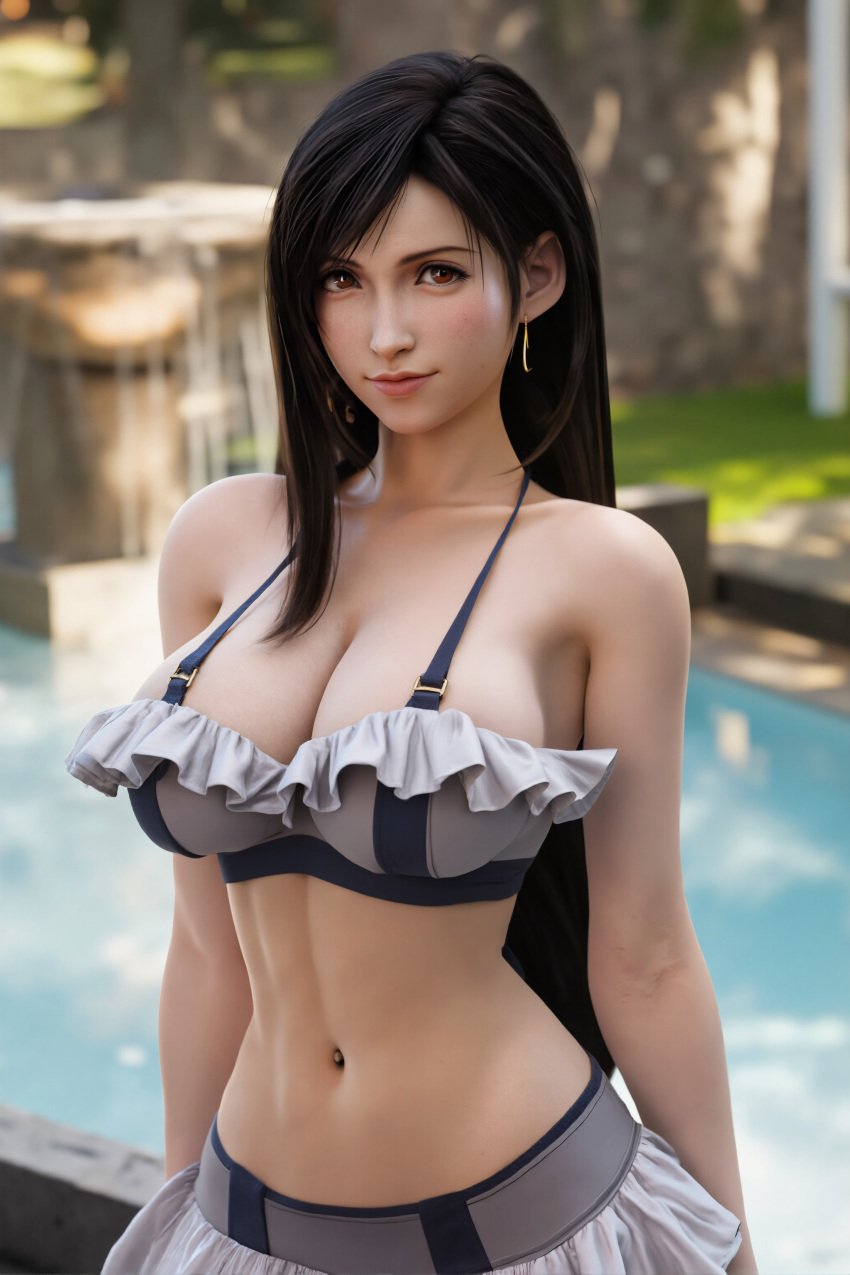 bikini black_hair long_hair red_eyes swimsuit tifa_lockhart