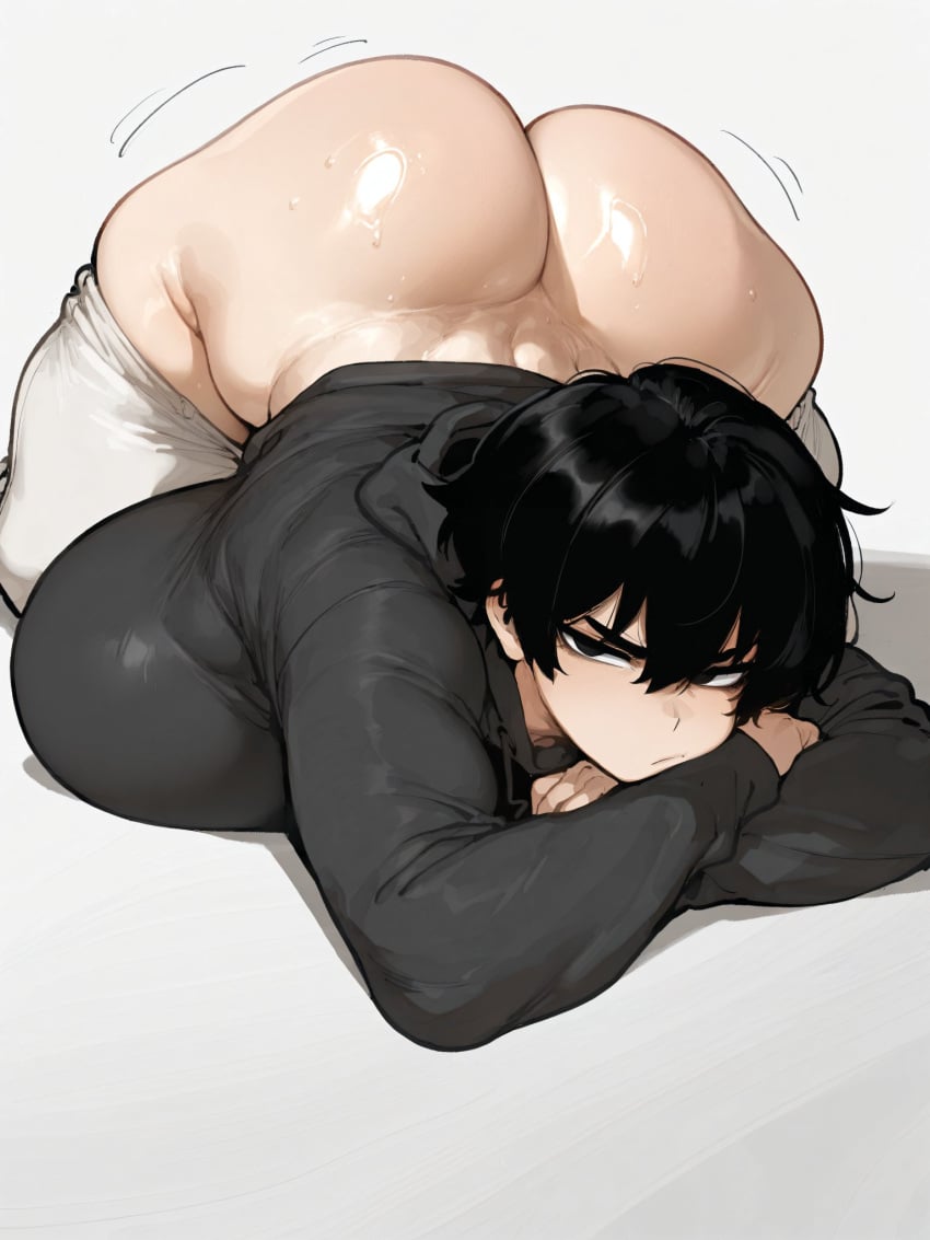 ai_generated angry_expression ass_bigger_than_head bare_thighs big_ass big_butt black_eyes black_hair breasts fat_ass gigantic_ass gigantic_breasts huge_breasts huge_thighs light-skinned_female light_skin looking_at_viewer massive_ass massive_breasts mature_female milf oatmealdood oiled_body oiled_skin original short_hair solo_female squatting sweat sweatdrop thick_body thick_female thick_thighs thighs thighs_bigger_than_head tomboy voluptuous voluptuous_female