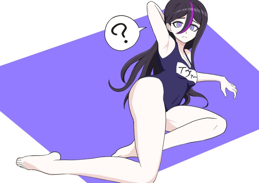 1girls confused eva_(the_hundred_line) non_nude purple_hair school_swimsuit sukumizu the_hundred_line_-last_defense_academy-
