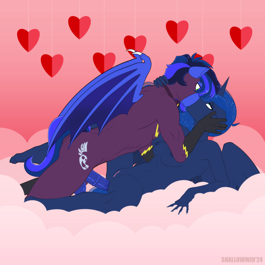 anal anal_sex anthro bat_pony equid equine female friendship_is_magic guard_cobalt_flash_(oc) hasbro heart hi_res kissing male male/female mammal my_little_pony pegasus penetration princess_luna_(mlp) shadowbolts_uniform shallowwin wings