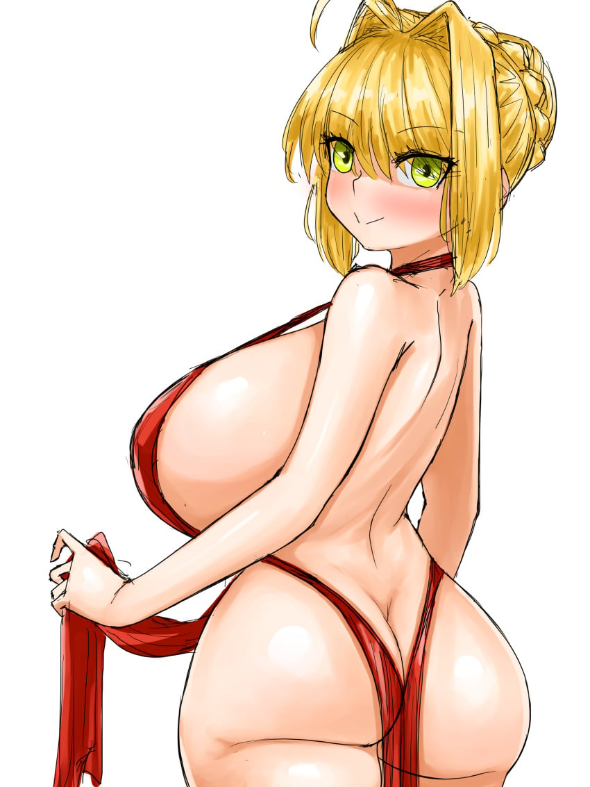 1girls ass blonde_hair breasts dat_ass fate/grand_order fate_(series) female green_eyes hi_res huge_ass huge_breasts light-skinned_female light_skin naughty_face nero_claudius_(fate) smile steamingtofu thick_thighs useless_clothing wide_hips