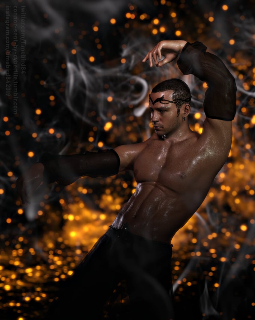 abs android belly_dancer belly_dancer_outfit belly_dancing buzzcut detroit:_become_human earrings elegant elegant_male graceful humanoid lean_body lean_muscle light-skinned_male light_skin male male_focus male_only markus_(detroit:_become_human) masculine melanin pecs solo solo_focus solo_male timebird84_(artist)