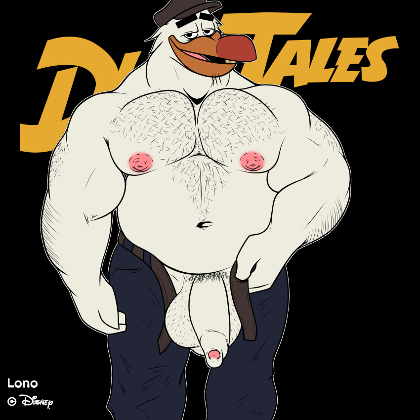 absurd_res anthro avian balls belt bird disney ducktales ducktales_(2017) fisher_(ducktales) foreskin genitals glans gull hi_res humanoid_genitalia humanoid_penis lari larid lono2 male male_only musclegut muscular muscular_anthro muscular_male nipples pecs penis pink_glans pink_nipples solo white_balls white_body white_penis