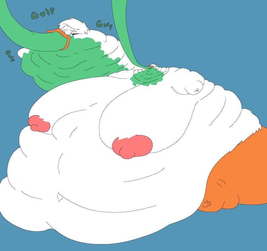 anatid anseriform anthro ass avian belly big_belly big_breasts big_butt bird blobby breasts chubby_cheeks daisy_duck disney duck fat_arms fat_cheeks feathers female fun_paste green_slime gulp_(sound_effect) hi_res huge_breasts huge_butt huge_thighs hyper hyper_belly hyper_breasts hyper_butt hyper_thighs messy_eater morbidly_obese nipples nude obese orange_legs overweight pink_nipples skeletaleagle16 solo swallowing text thick_thighs tube_in_mouth weight_gain white_body white_feathers