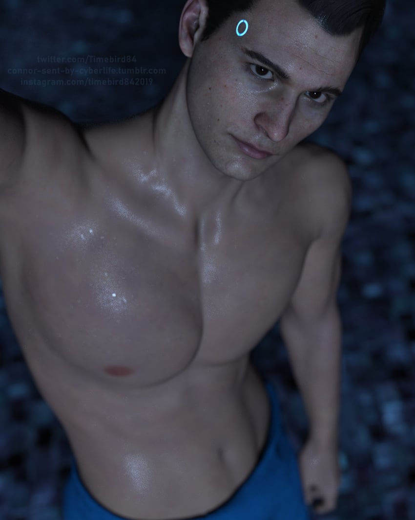 3d 3d_(artwork) 3d_model abs android brown_eyes brown_hair connor_(detroit:_become_human) detroit:_become_human humanoid lean_body lean_muscle light-skinned_male light_skin looking_up_at_viewer male male_focus male_only masculine pink_nipples post_shower selfie shirtless shirtless_male solo solo_focus solo_male thirst_trap timebird84_(artist) viewed_from_above wet_body