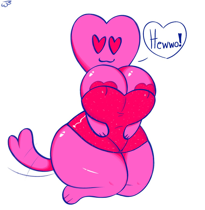 anthro big_breasts busty canine clothed clothing cute dialogue digital_art digital_drawing_(artwork) digital_media_(artwork) dress female female_only fur heart hi_res highres holidays huge_breasts kappi0 loaltoff luvpup_(species) nipple nipples_visible_through_clothing oc original_character pink_fur red_dress self_upload simple_background solo tagme tailwag thick_thighs valentine's_day watermark white_background