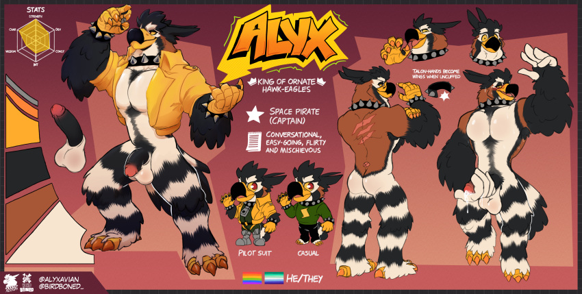 absurd_res accipitrid accipitriform alyx_(birdboned) anthro aquilinae avian bird birdboned blush collar collar_only eagle hi_res male masturbation model_sheet muscular muscular_anthro muscular_male nude ornate_hawk-eagle solo