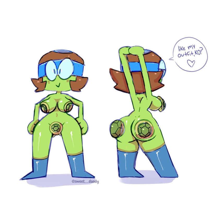 aged_up ass commission costume dat_ass dendy dendy_(ok_k.o.!_let's_be_heroes) female funny halloween humor impractical_outfit kappa monamania ok_k.o.!_let's_be_heroes pasties pussy_pasty sweetdandy teasing turtle_shell