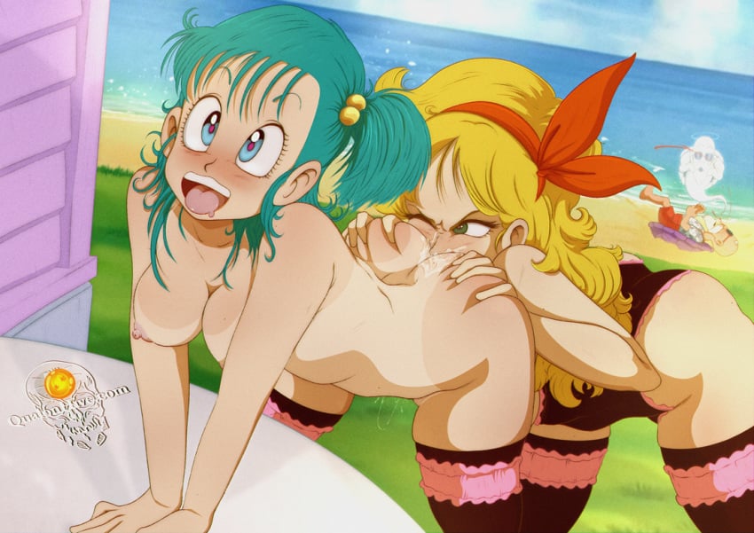 1boy 2girls ahe_gao aqua_eyes aqua_hair aroused_nosebleed ass ass_grab bad_launch beach bent_over black_socks blonde_hair blue_eyes blue_hair breasts bulma_briefs butt cunnilingus dragon_ball dragon_ball_(classic) dragon_ball_(object) face_in_ass female female/female frilled_leotard frills fringe green_eyes human launch leotard licking_anus licking_ass light-skinned_female lunch_(dragon_ball) male master_roushi multiple_girls nude ocean open_mouth oral pale-skinned_female petite pleasure_face qualonhive side_ponytail skinny slim small_ass socks tan tanline tanlines teenage_bulma teenager thigh_socks thighhighs tongue tongue_out turquoise_eyes turquoise_hair young yuri