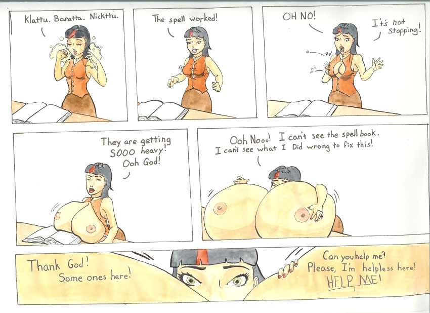 2007 breast_expansion breasts_bigger_than_body button_pop comic dialogue immortaltom magic tagme