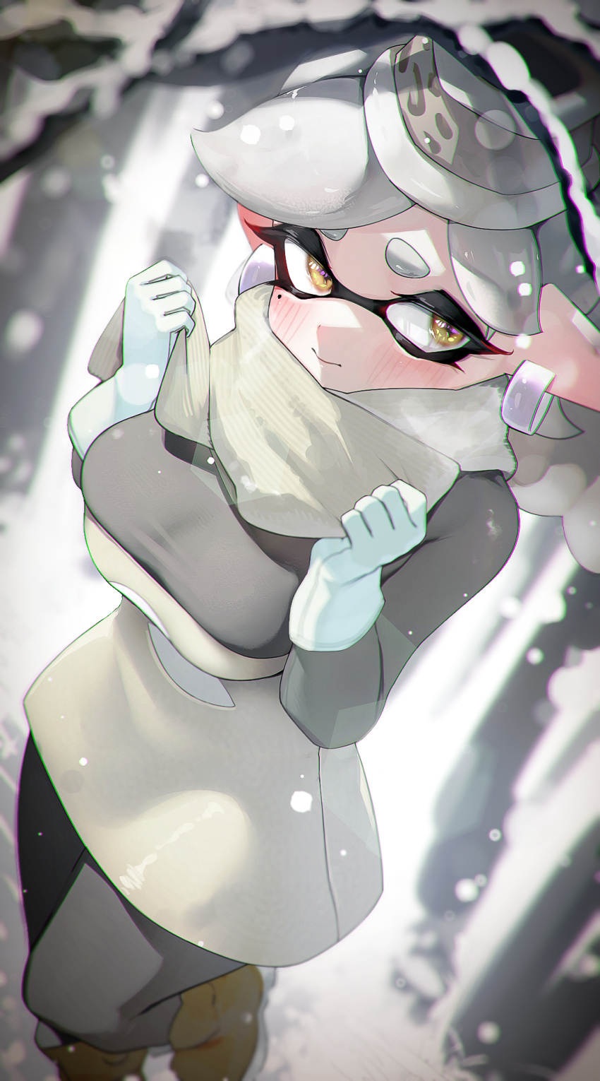 1girls alternate_breast_size big_breasts blush breasts clothed female hi_res hizake huge_breasts inkling kashu_(hizake) light-skinned_female light_skin marie_(frostyfest) marie_(splatoon) nintendo outdoors pointy_ears short_hair splatoon splatoon_(series) tentacle_hair white_hair