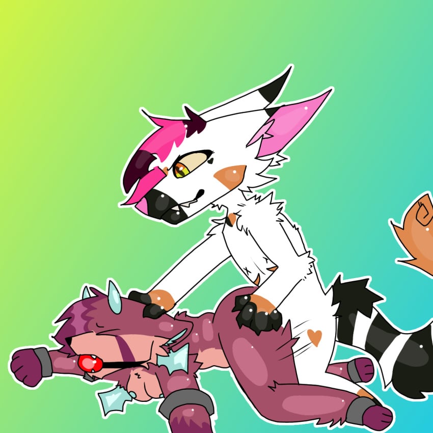 1boy 1girls ball_gag canine cat_furry enemies enemy feline fl4m3_f0x_(artist) fox_furry furry fursona poprock_(fl4m3_f0x) poprock_(fursona) rape raped raped_by_enemy raping serenity_(cosmic_fluff) sex vaginal