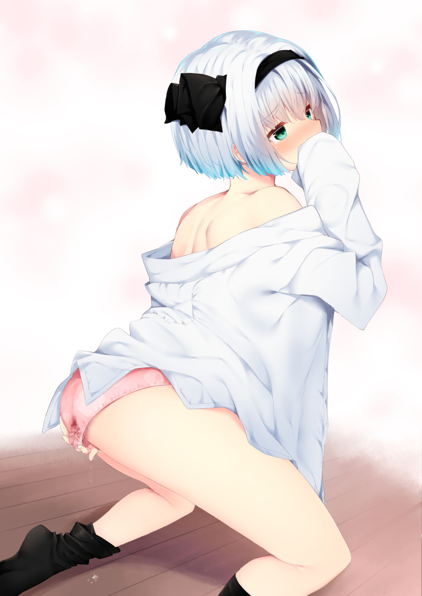 ass dress_shirt masturbation nigo_(aozoragarou) nigou_(aozoragarou) no_bra open_shirt pantsu pussy_juice touhou youmu_konpaku