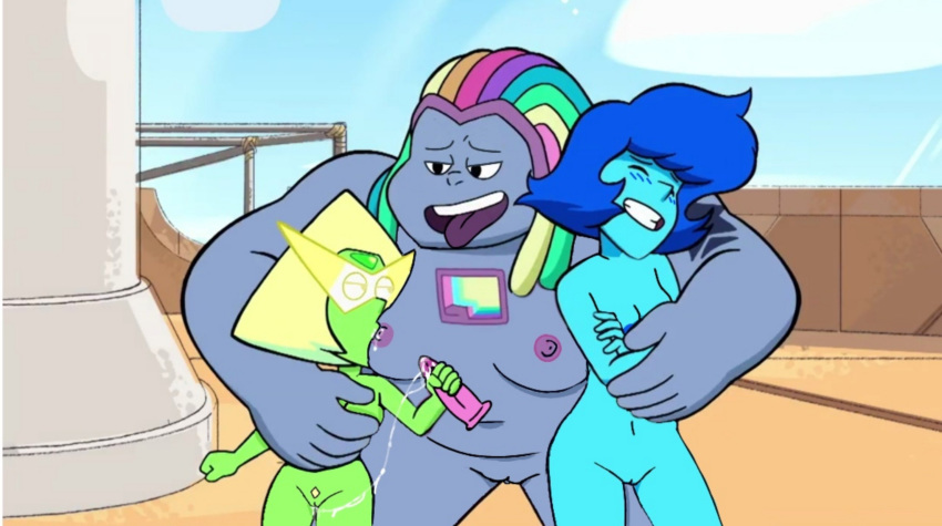 3girls bismuth_(steven_universe) breast_sucking cartoon_network dildo female female_only gem_(species) lapis_lazuli_(steven_universe) multiple_girls on_model peridot_(steven_universe) pussy pussy_juice steven_universe steven_universe:_the_movie yuri