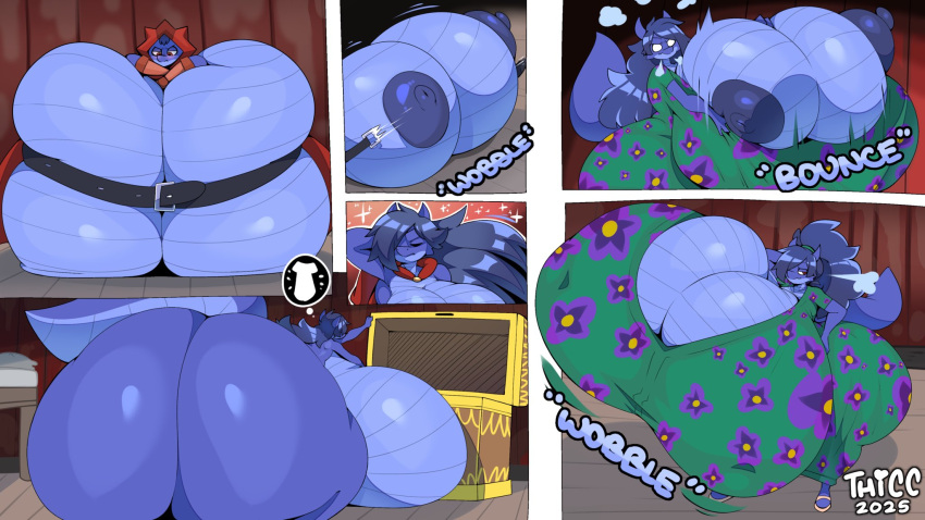 1girl 1girls anthro ass ass_bigger_than_body belt belt_around_boobs big_ass big_breasts big_butt big_nipples blue_body boucing_breasts breast_expansion breast_focus breasts breasts_bigger_than_head breasts_focus cleavage dress female female_only flower_dress furry huge_ass huge_breasts huge_butt jiggling_breasts scalie solo solo_female tail thiccbuns treasure_chest voluptuous voluptuous_female wobbling_breasts