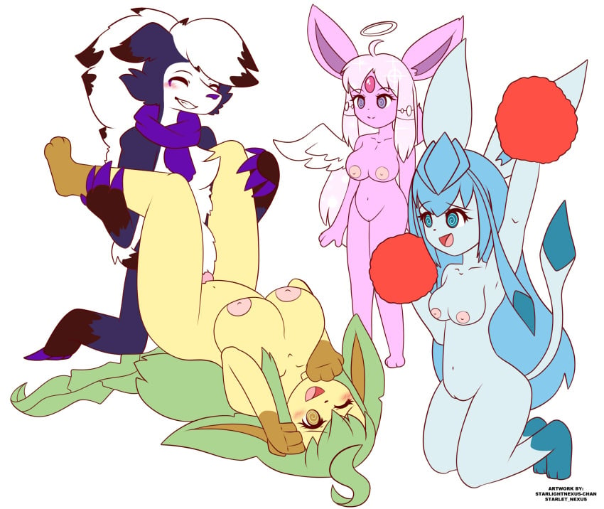 1boy 3girls against_will blue_eyes breasts breasts_out espeon excited excited_female female female_moaning female_rape_victim female_raped forced_pleasure furry glaceon gold_eyes golden_eyes green_hair halo highres holding_legs holding_legs_up hypno_eyes hypnosis hypnotic_eyes kneeling kneeling_down kneeling_female kneeling_on_ground kneeling_position leafeon male male_rapist midriff midriff_showing missionary missionary_position missionary_sex moaning moaning_girl multiple_girls no_consent no_consent_needed penetration penis penis_in_pussy penis_out pleasure pleasure_face pleasured pokemon pokemon_(species) pom_poms purple_eyes purple_scarf rape raped raped_female raped_girl raping scarf scarf_only starletnexus starlight_nexus wings yellow_eyes