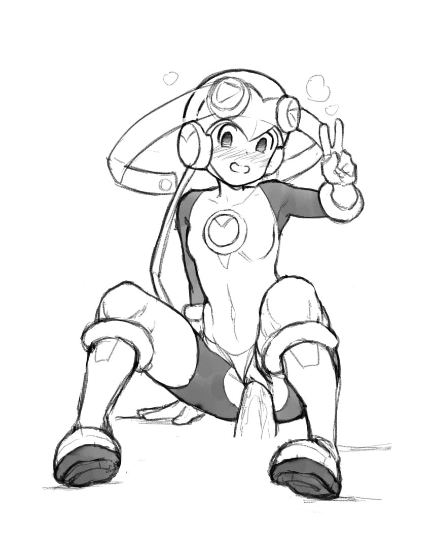 armpits blush bodysuit female female_focus gloves helmet leotard male mega_man mega_man_battle_network monochrome pussy roll.exe spaghetto087 thighhighs torn_clothing v vaginal_penetration