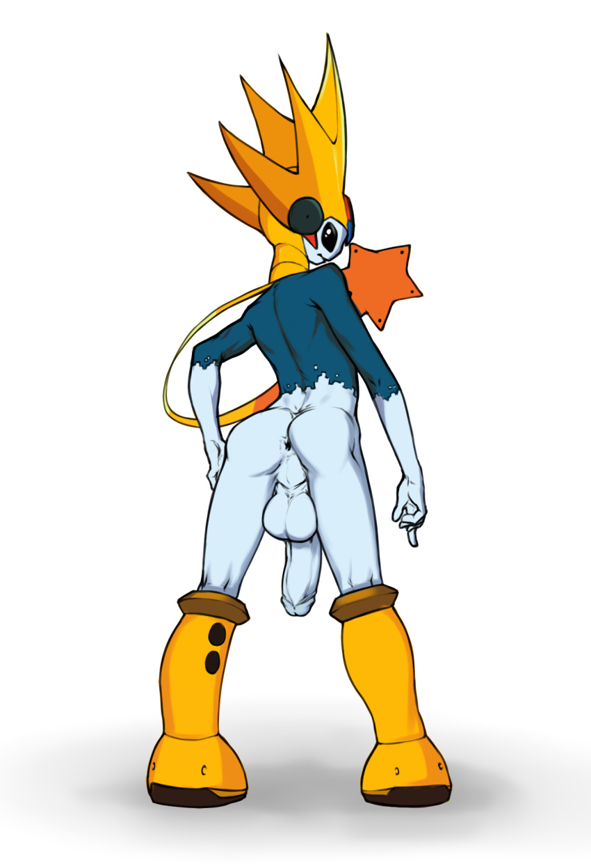 1boy anus artist_request ass backsack huge_cock male male_only mega_man mega_man_battle_network penis skinny starman.exe testicles