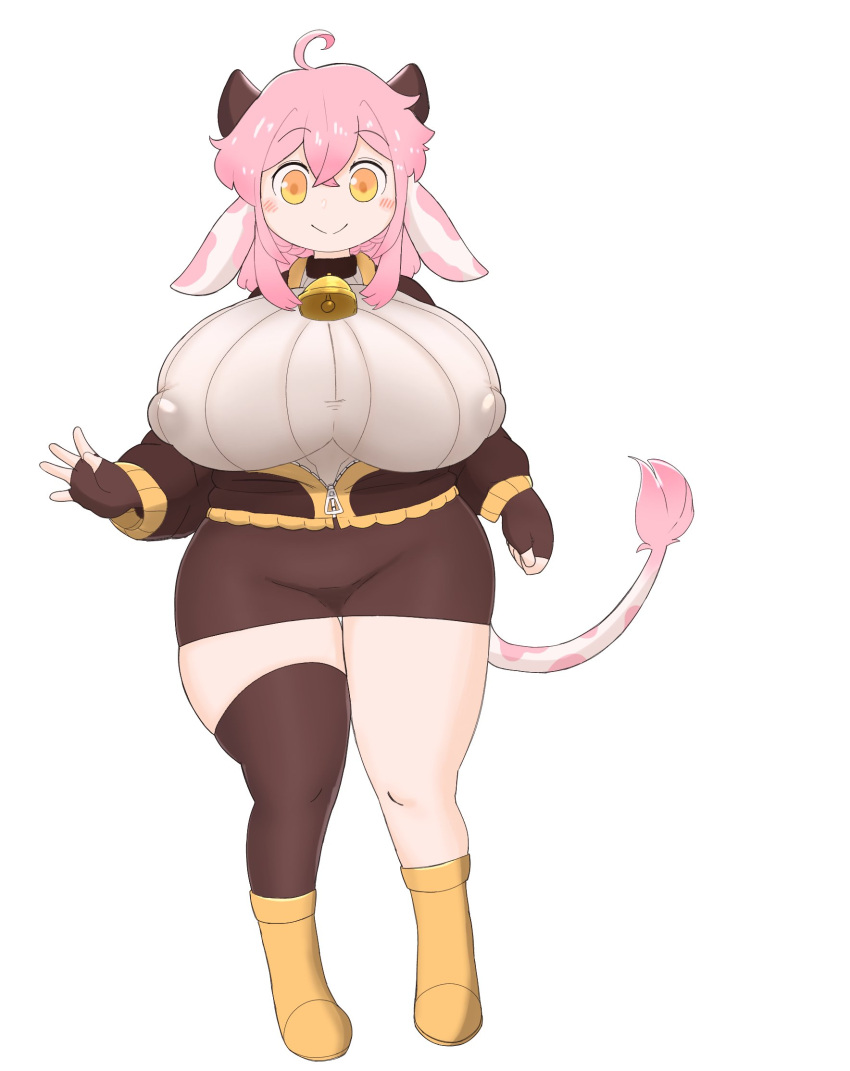 cow_ears cow_tail cowbell gigantic_breasts horns huge_breasts mochikirb nipple_bulge nipples_visible_through_clothing saku_(mochikirb) top_heavy