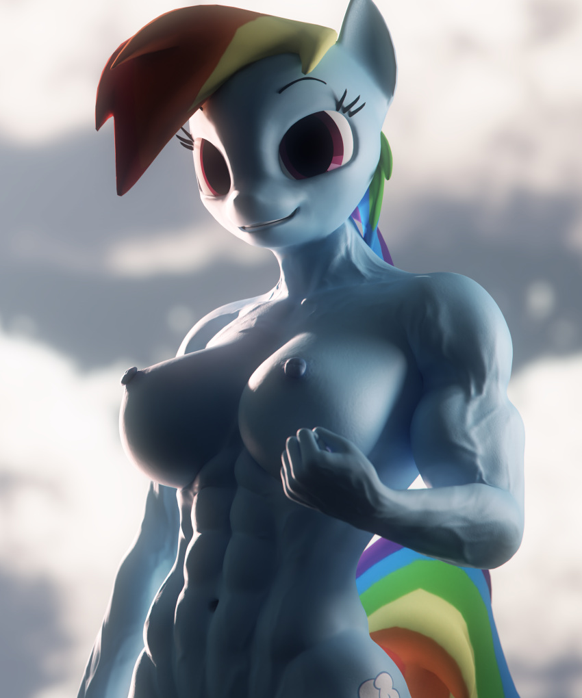 3d_(artwork) abs absurd_res anthro anthrofied big_breasts breasts dashie116 digital_media_(artwork) equid equine female friendship_is_magic hasbro hi_res mammal muscular muscular_anthro muscular_female my_little_pony nipples nude rainbow_dash_(mlp) solo