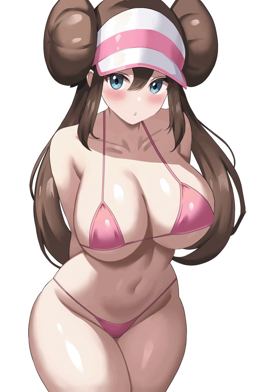 1girls 2d absurd_res animated bikini blue_eyes breasts brown_hair female female_only game_freak gif hi_res hips huge_breasts jasony light-skinned_female light_skin long_hair nintendo pink_bikini pokemon pokemon_bw2 rosa_(pokemon) simple_background solo swimsuit thick_thighs thighs twintails white_background wide_hips