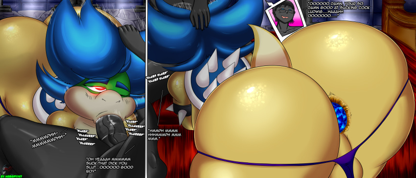 147_(nobody147) 2boys anthro ass backsack balls big_butt blood bodily_fluids butt_squish buttplug clothing digital_media_(artwork) duo fellatio girly hi_res huge_butt human koopa koopaling ludwig_von_koopa male male/male male_only mammal mario_(series) multiple_boys nintendo nobody147 one_eye_closed oral penile scalie sex sex_toy squish thick_thighs thong underwear video_games wide_hips yaoi