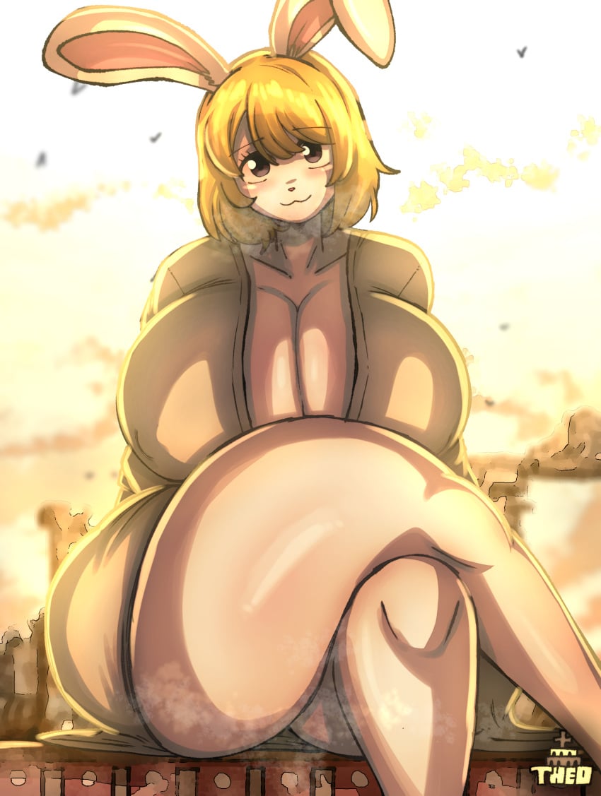 1girls anthro big_breasts blonde_female blonde_hair blonde_hair blonde_hair_female bunny_ears bunny_girl carrot_(one_piece) clothed clothing female female_focus female_only huge_breasts looking_at_viewer no_sex one_piece sitting solo solo_female solo_focus theodyss thick_thighs voluptuous