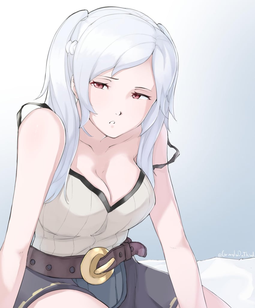 1girls belt breasts camisole cleavage female female_only fire_emblem fire_emblem_awakening grimmelsdathird light-skinned_female light_skin nintendo robin_(fire_emblem) robin_(fire_emblem)_(female) solo strap_slip tagme twintails white_hair