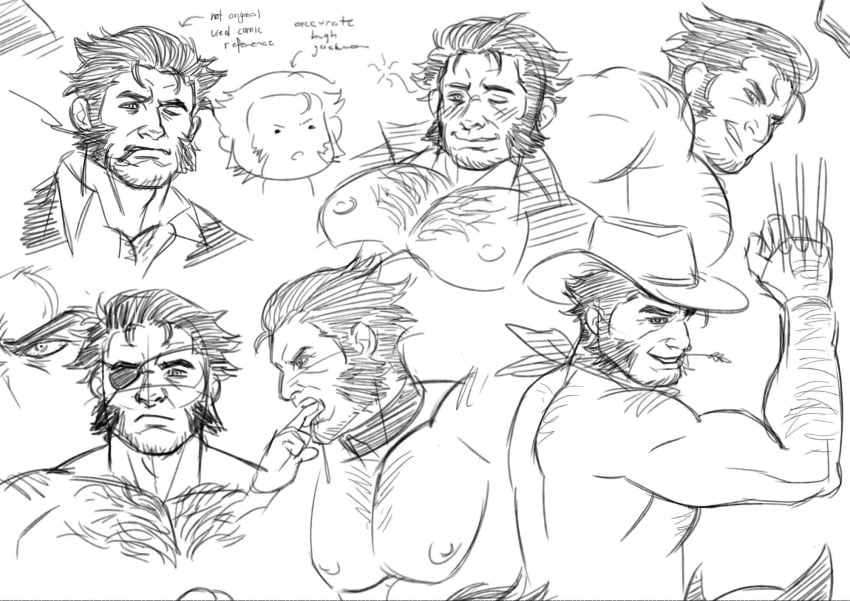 artist_request collar cowboy_hat eye_patch hairy_arms hairy_chest male male_only marvel marvel_comics nipples wolverine_(x-men) x-men