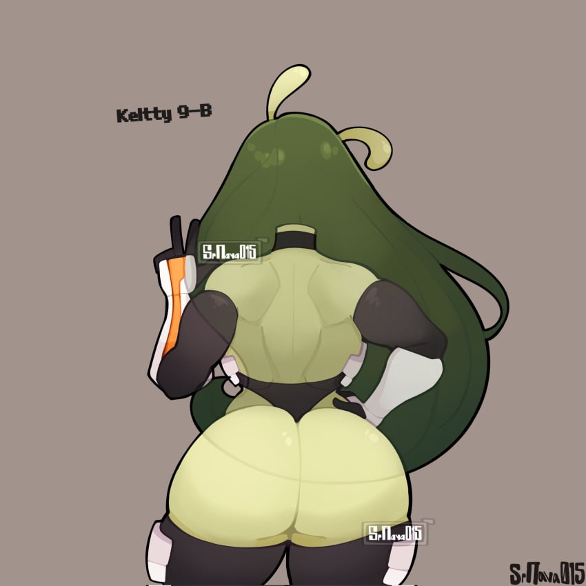 alien alien_girl ass female fully_clothed green_hair green_skin keltty_(srnava) oc solo srnava