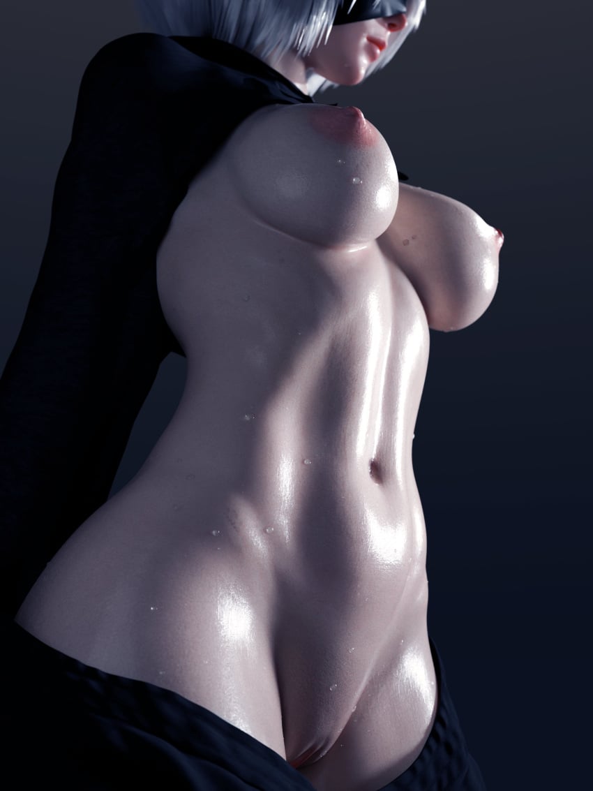 3d big_breasts black_blindfold blindfold breasts bubblebubbleb female female_focus female_only front_view functionally_nude functionally_nude_female light-skinned_female light_skin nier nier:_automata nier_replicant pussy short_hair solo solo_female solo_focus vagina white_hair white_hair_female yorha_2b