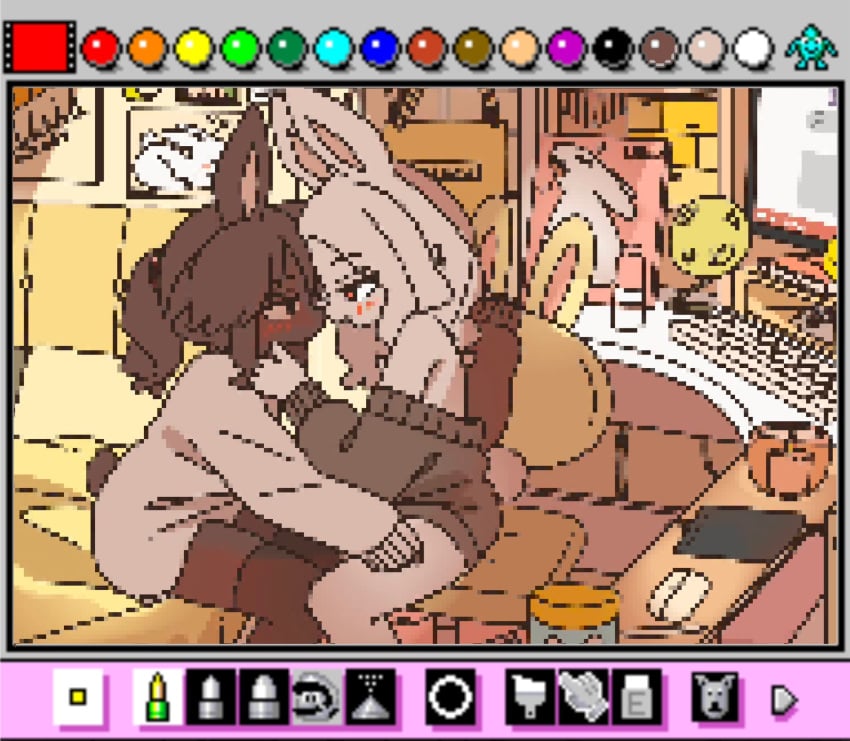 2girls blush clothing doremifaso64 furry mario_paint pixel_art yuri