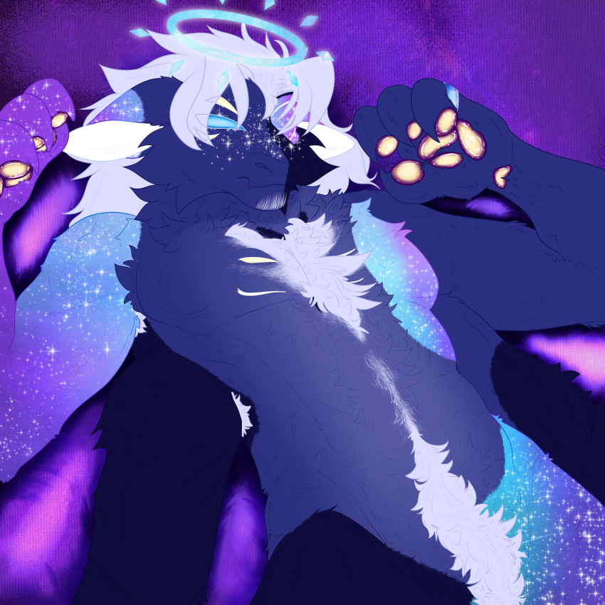 1boy armpit_hair blue_eyes body_hair chest_hair chest_tuft claws facial_hair furry furry_only halo happytrail kalcifer_kat keldu(twoe) male monster multi_arm multi_eye multi_limb nyx_keldu(twoe) oc original_artwork original_character pawpads ring solo solo_focus solo_male the_world_of_erus viewer_perspective wedding_ring yellow_eyes