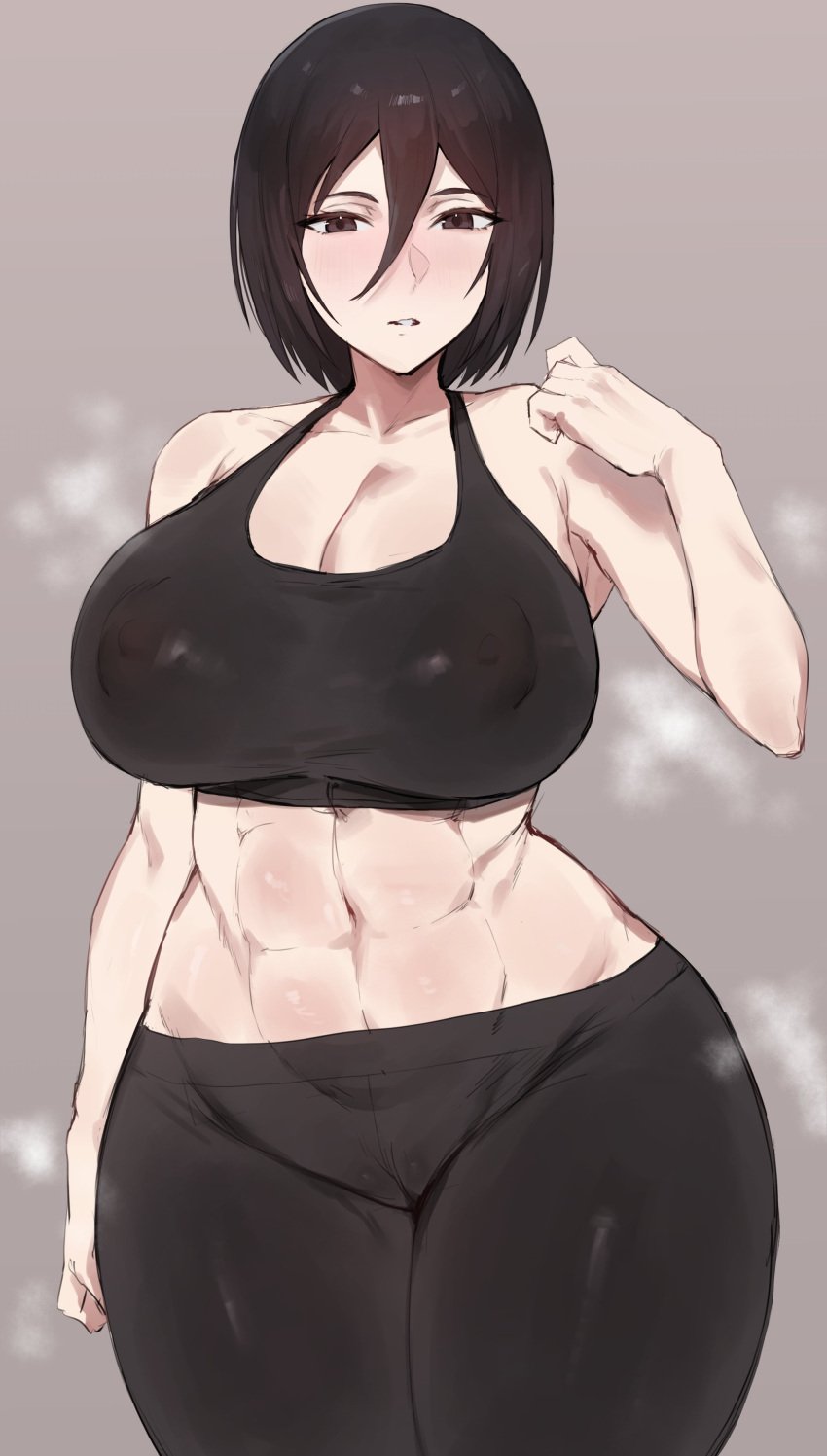 1girls absurd_res anime_nose black_hair breasts cleavage female female_only hi_res kataku_musou large_breasts light-skinned_female light_skin looking_at_viewer midriff original original_character short_hair solo wide_hips