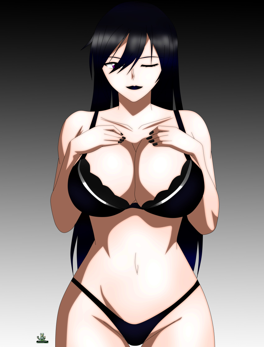 1girls akinama_family_(noir-black-shooter) big_breasts dark_blue_hair long_hair naoki_akinama_(noir-black-shooter) noir-black-shooter oc original original_character purple_eyes underwear young